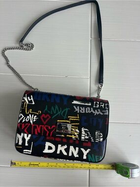 DKNY Black Graffiti Logo Crossbody Bag with Multicolor Accents